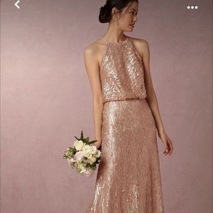 BHLDN Rose Gold Sequin Halter Maxi Dress